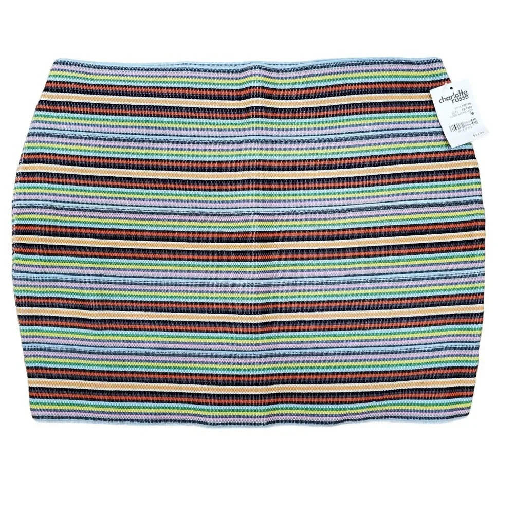 Charlotte Russe Junior's Vtg Rainbow Stripe Stretch Mini‎ Bandage Skirt NWT Sz M